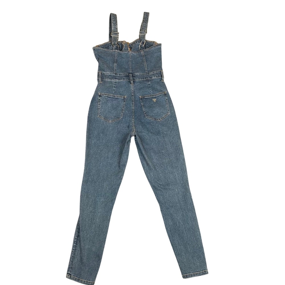 VTG GUESS Y2K Denim Jumpsuit Bustier Sweetheart Overalls Skinny Blue Jean Sz 28 - Picture 3 of 9